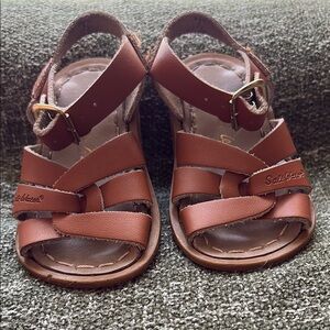 Kids Salt Water Brown Leather Sandals